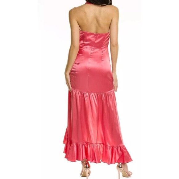 Cinq a Sept Sz 2 Dress Arianna Pink Candy Silk Satin Halter Hi Low Gown New NWT - Picture 2 of 11